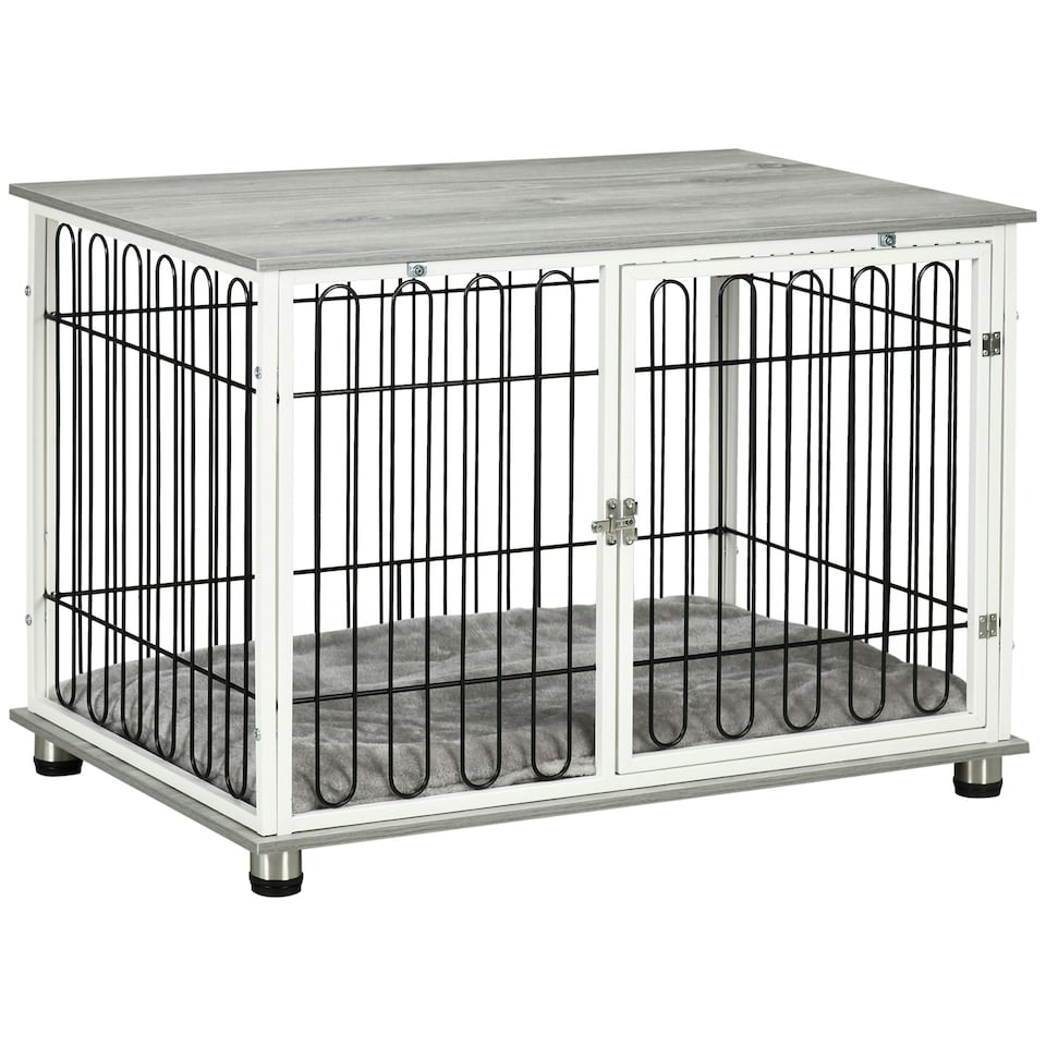 image 1 of PawHut Dog Crate Furniture End Table w/ Soft Washable Cushion, Lockable Door