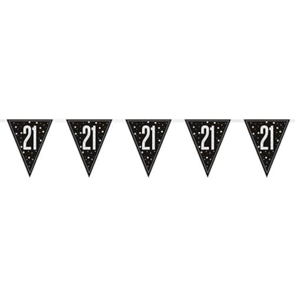 image 1 of Black Glitz Age 21 Holographic Foil Pennant Bunting 274cm