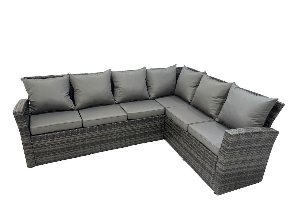 image 1 of Fimous 12 Seater Garden Outdoor Rattan Furniture Set Rattan Corner Sofa Oblong Dining Table with 2 Armchairs 4 Footstools Dark Grey