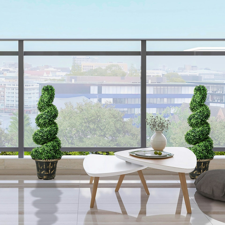 image 1 of HOMCOM Set of 2 Potted Artificial Plants, Topiary Spiral Boxwood Trees, 90cm