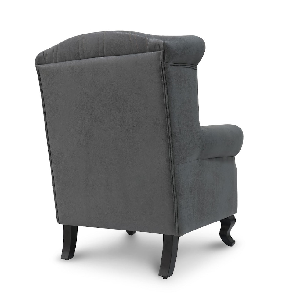 image 1 of Faux Leather Suede Grey Britannia Wing Back Chair with Union Jack Flag