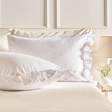 OHS 2 x Frill Edge Decor Pillowcases Microfibre Pillow Covers | White | Standard