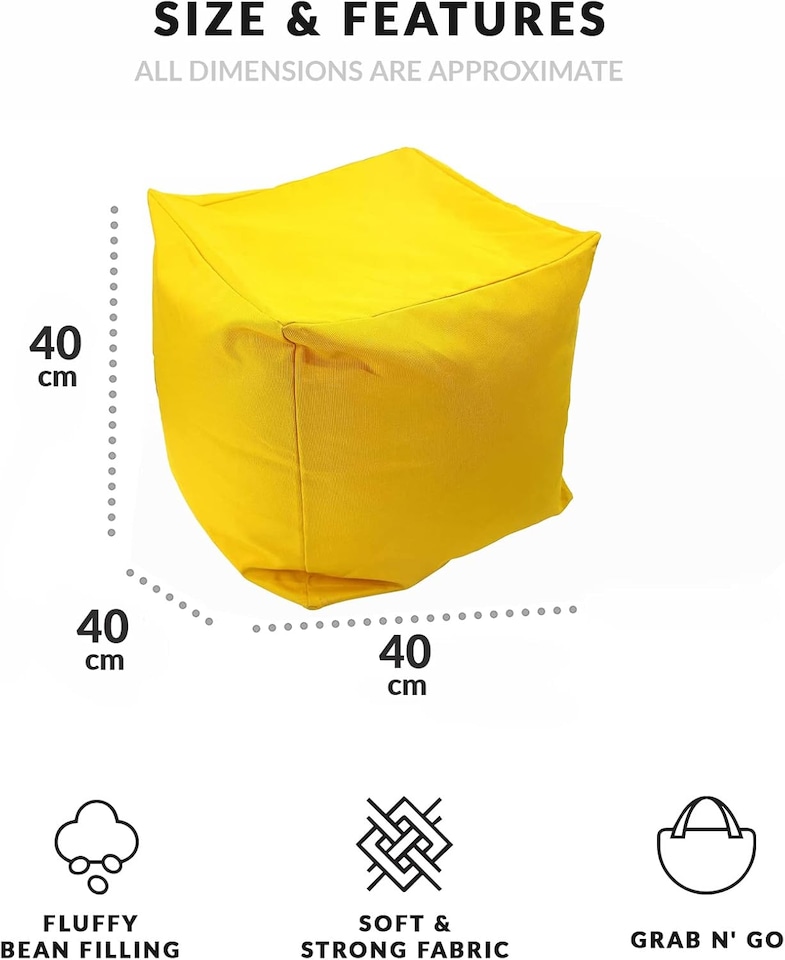 image 1 of Outdoor Bean Bag Footstool Pouffe Water-Resistant 40x40cm | Yellow