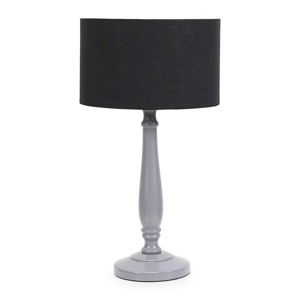 image 1 of ValueLights Victoria Grey Wood Table Lamp Black Shade and Bulb