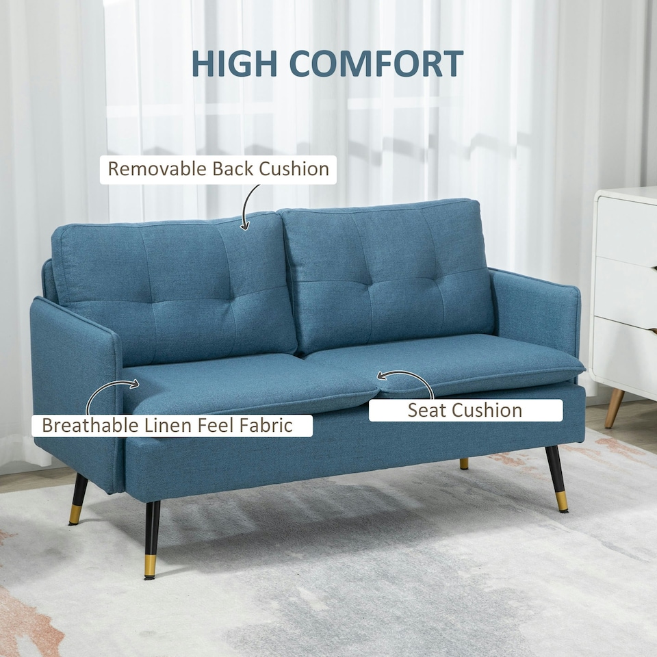 image 1 of HOMCOM Modern Upholstered Two Seater Sofa for Bedroom Living Room Dark Blue