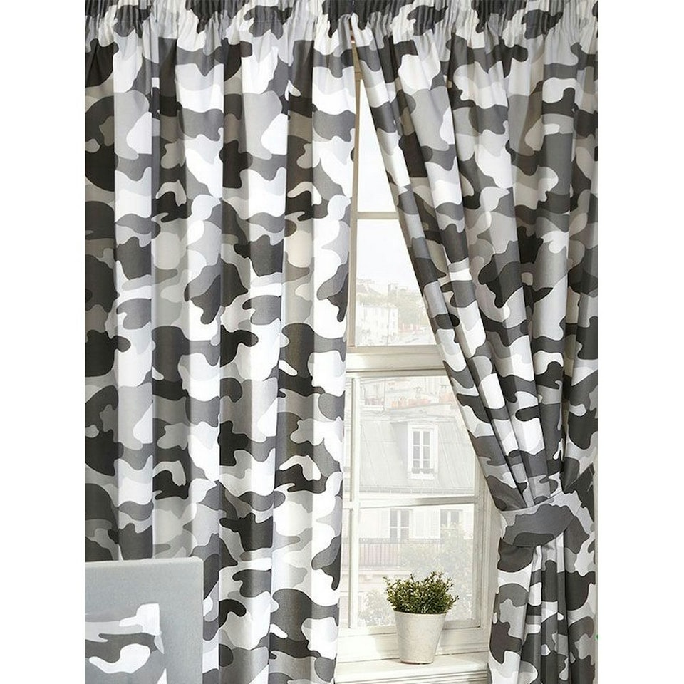 image 1 of Bedding & Beyond Army Camouflage Curtains (Pack of 2) - Grey/White - 54in x 66in Grey
