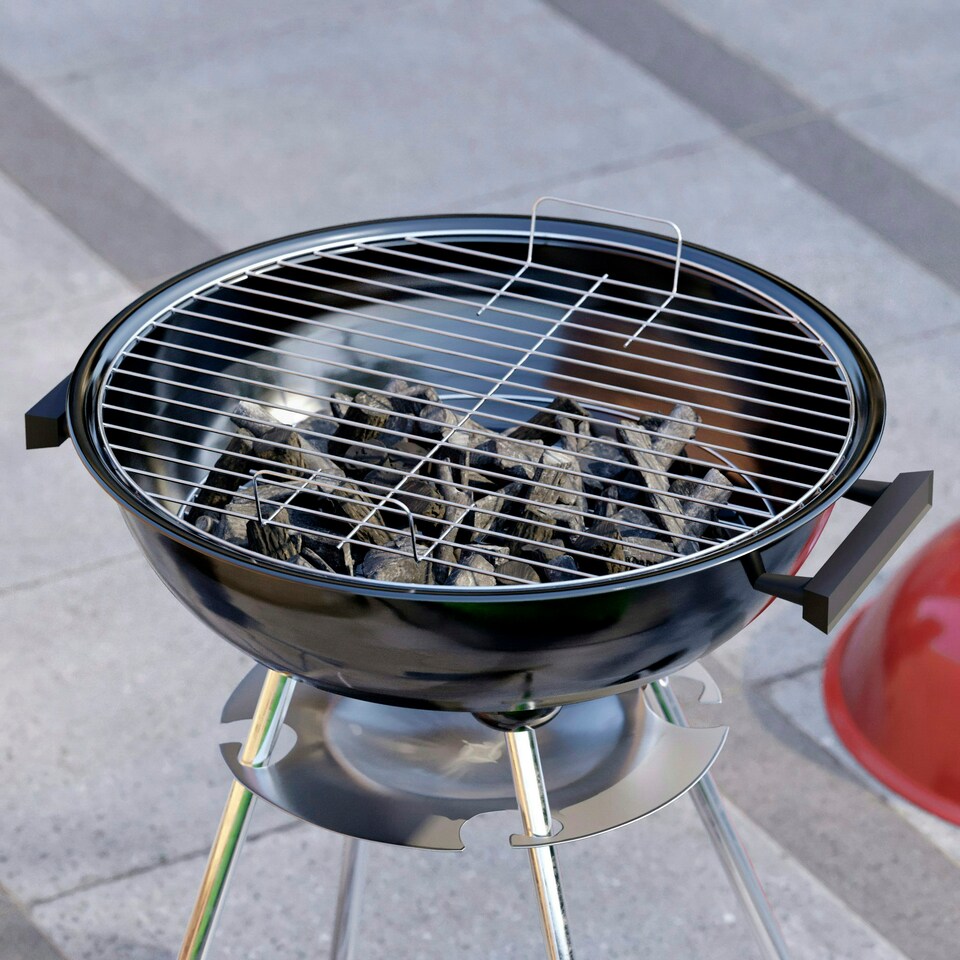 image 1 of Garden Vida Memphis Freestanding Kettle Grill BBQ, Red & Black