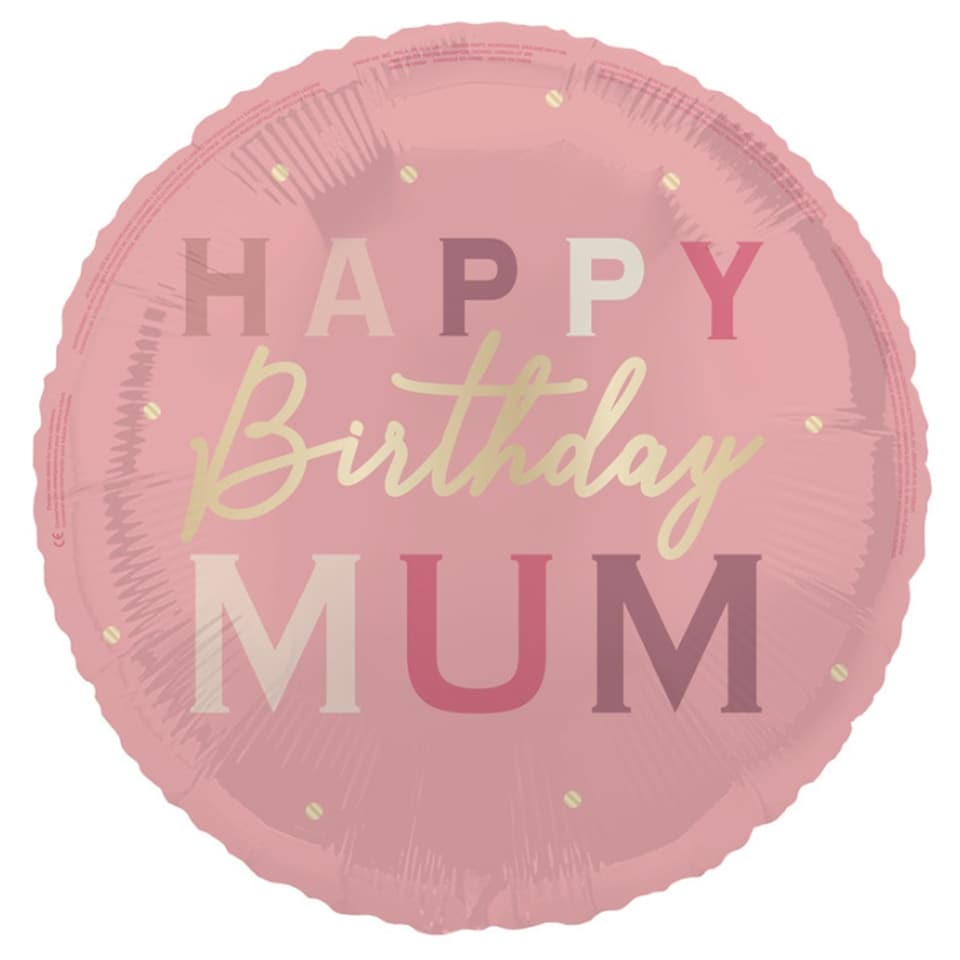 image 1 of Happy Birthday Mum Round Foil Helium Balloon 46cm / 18 in | Pink