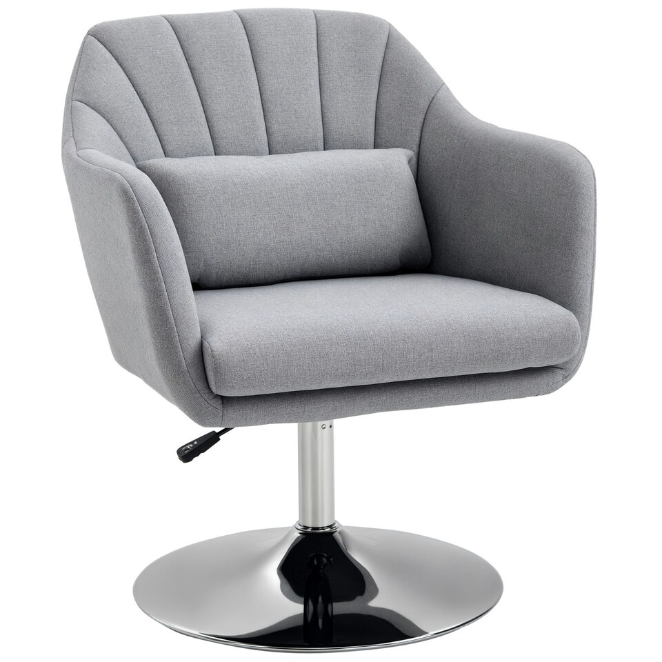 image 1 of HOMCOM Stylish Retro Linen Swivel Tub Chair Steel Frame Cushion Seat Light Grey