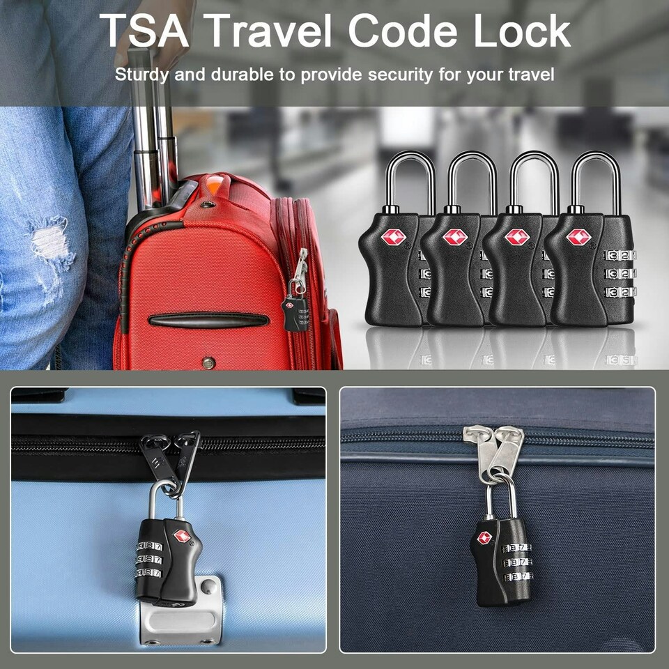image 1 of TSA Approved Black 3 Combination Travel Suitcase Luggage Padlock Black