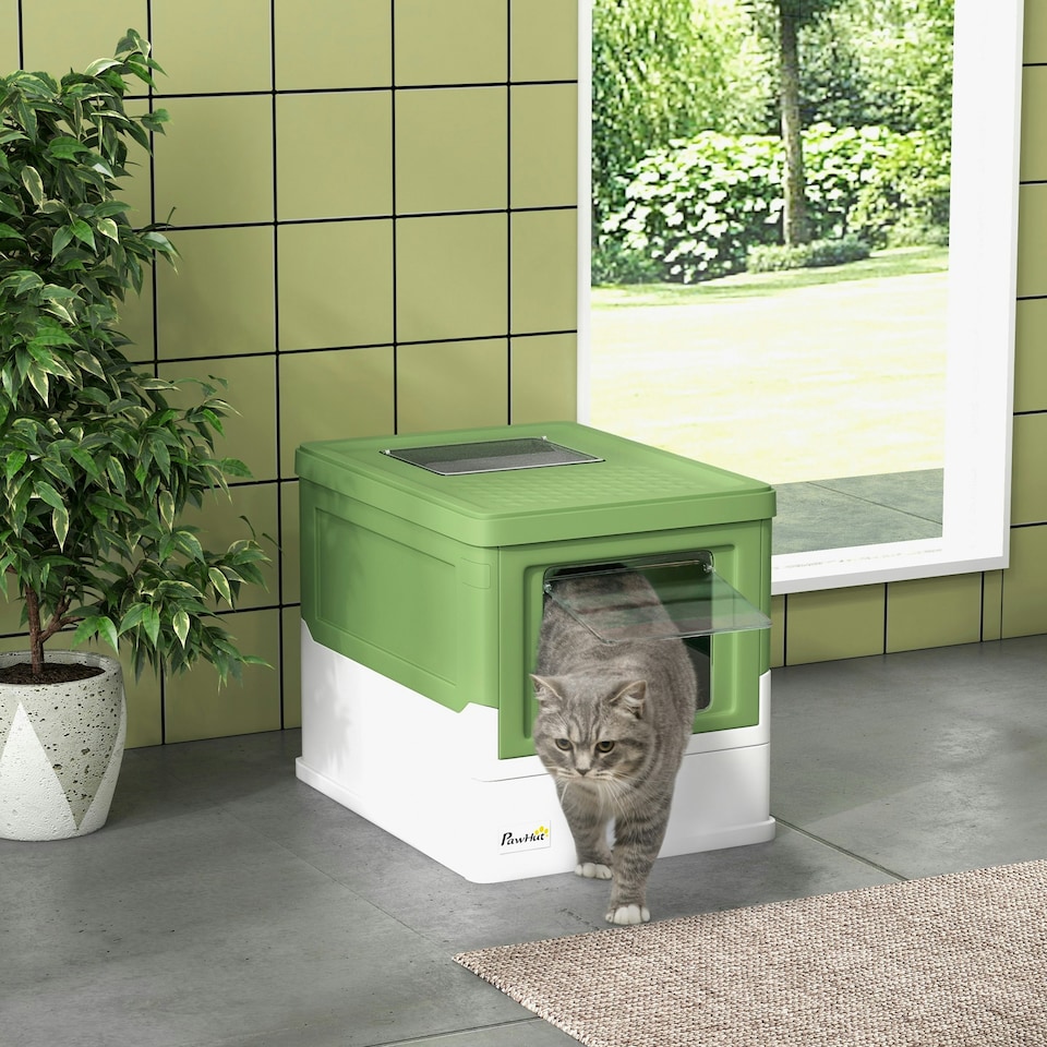 image 1 of PawHut Hooded Cat Litter Box, Pet Toilet w/ Scoop, Tray - Light Green