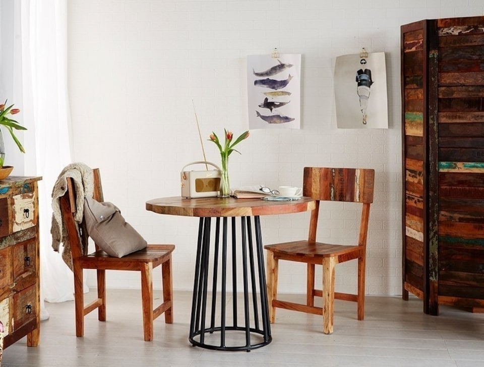 image 1 of Coastal Round Dining Table - Wood - L90 x W90 x H78 cm | Brown