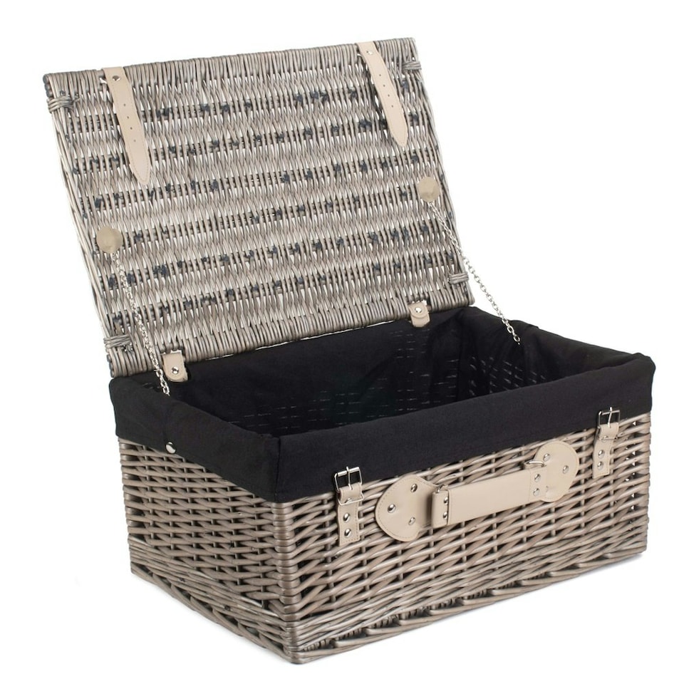 image 1 of 51cm Antique Wash Picnic Basket with Lining Black | Black | One Size
