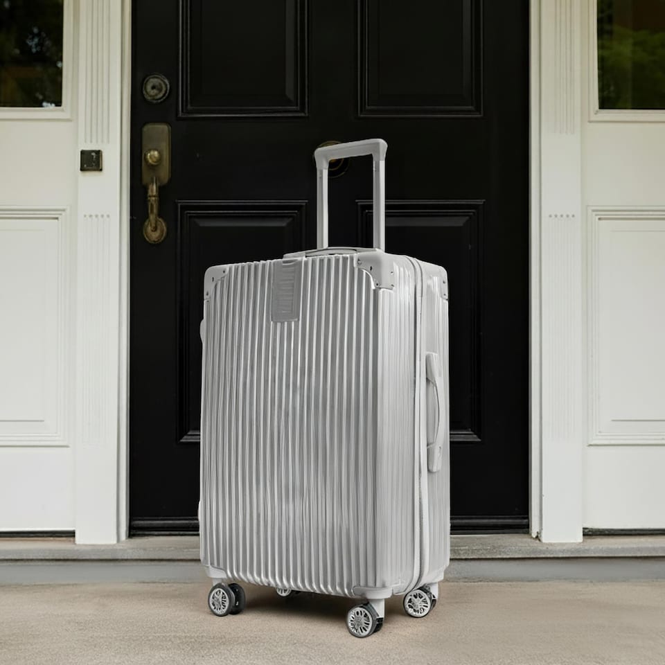 image 1 of OHS Metallic Effect Suitcase Set of 3 Hard Shell ABS Luggage | Silver