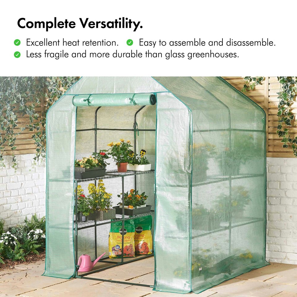 image 1 of VonHaus Walk In Greenhouse with 8 Shelves & PVC Cover