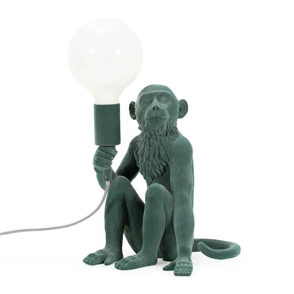 image 1 of ValueLights George Monkey Velvet Forest Green Table Lamp