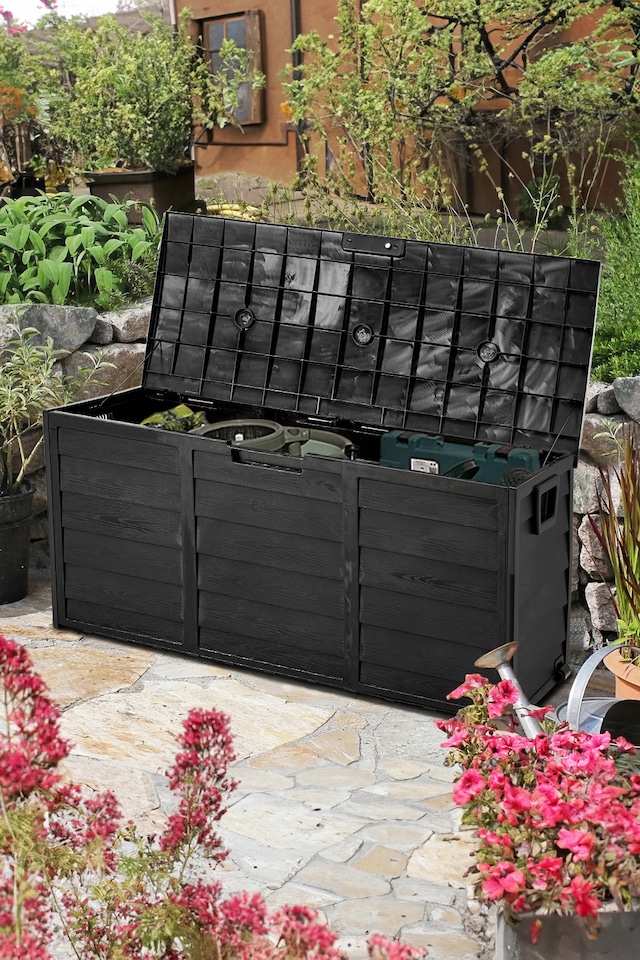 image 1 of Living and Home 290L Outdoor Plastic Garden Storage Box with Wheels, Black | Black | 290L | 1