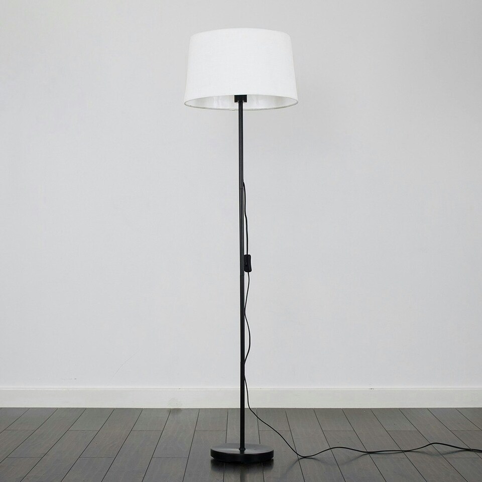 image 1 of ValueLights Modern Floor Lamp In Black Metal Finish With Faux Linen White Shade