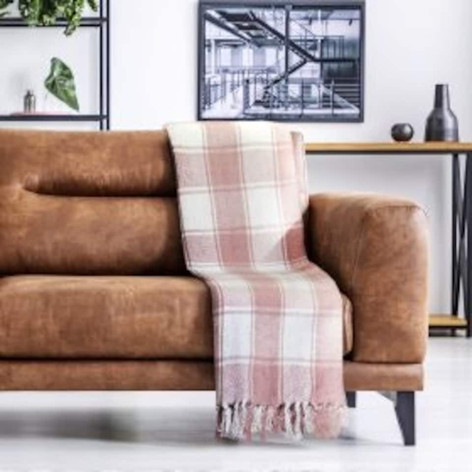 image 1 of Comfy Check Collection Recycled Cotton Throw in Blush Pink (70" x 100") | Pink | Pink