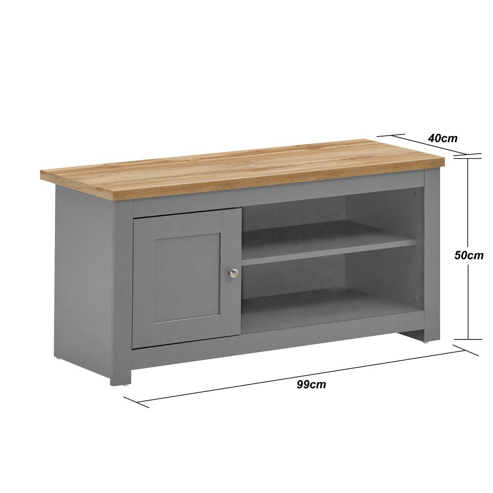 image 1 of Lisbon TV Unit 1 Door Shelf Grey & Oak