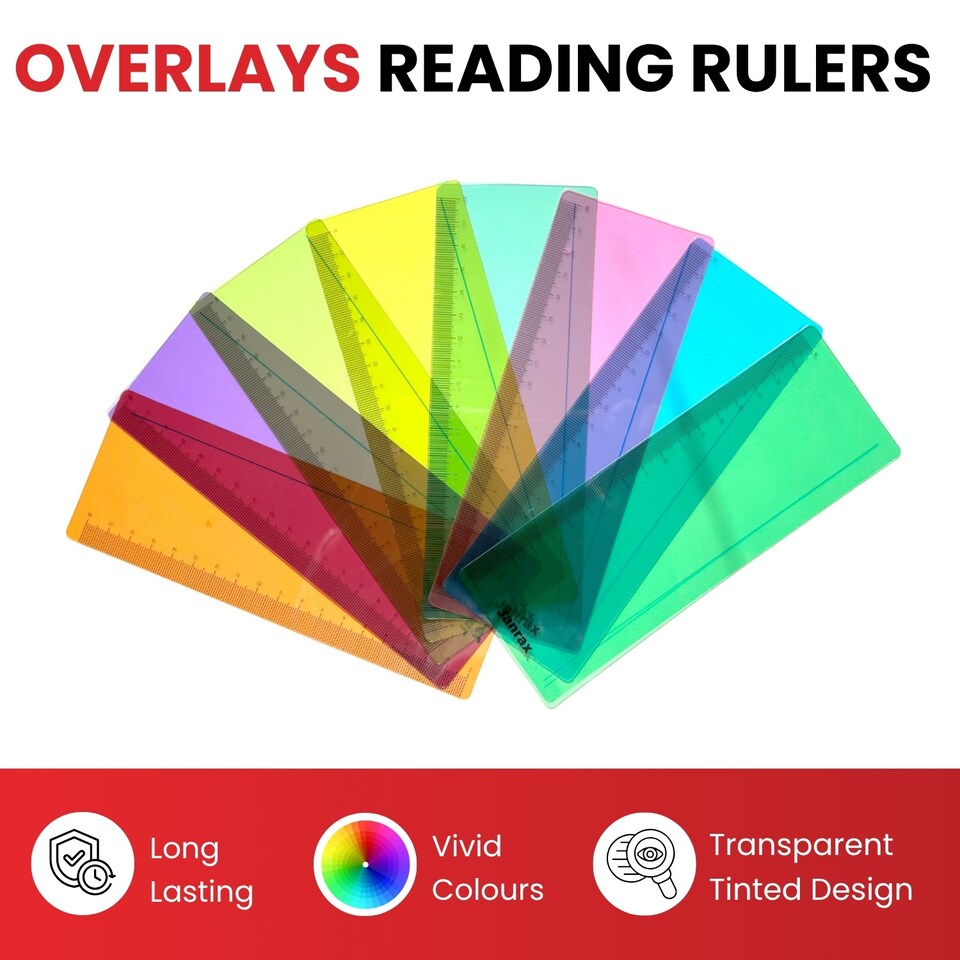 image 1 of Pack of 8 Cyan 191x70mm Dyslexia Overlay Reading Rulers  - PET Material, Rounded Corners | Green | Cyan