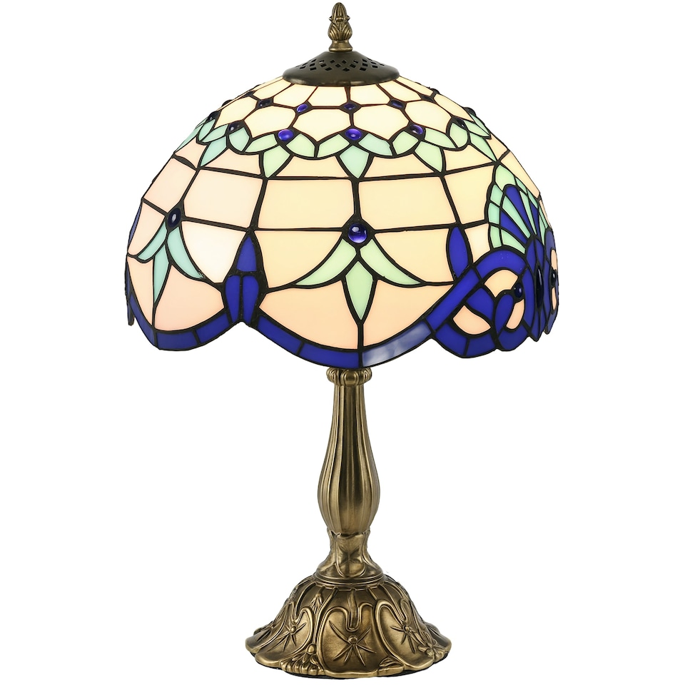 image 1 of HOMCOM Stained Glass Table Lamp, Handmade Antique Bedside Lamp for Bedroom, Living room, Home, Nightstand, Decorative Night Light, Blue