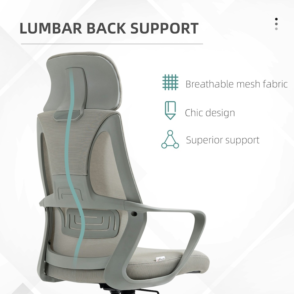 image 1 of Vinsetto Mesh Back Office Chair w/ Adjustable Height Padded Headrest Grey
