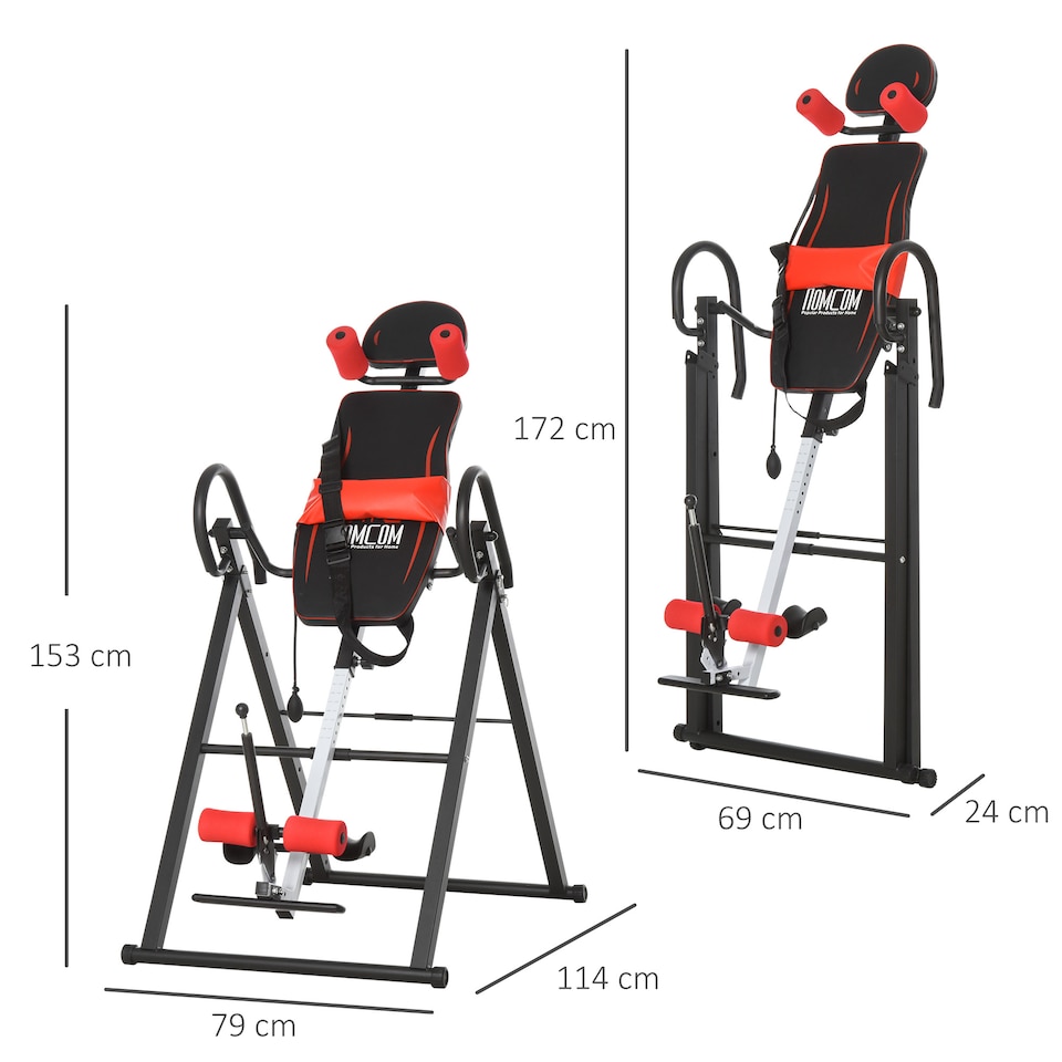 image 1 of HOMCOM Adjustable Gravity Inversion Table with Safety Belt, Red