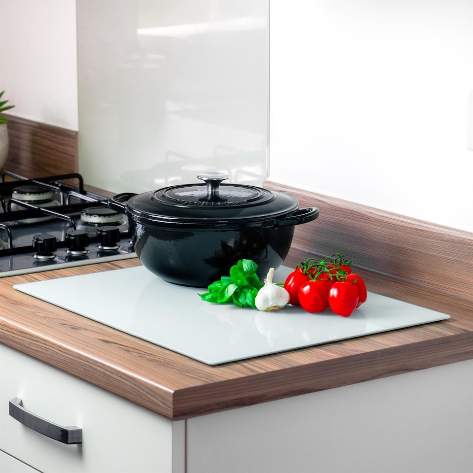 image 1 of Harbour Housewares Glass Kitchen Chopping Board - 50 x 40cm - White | White | White