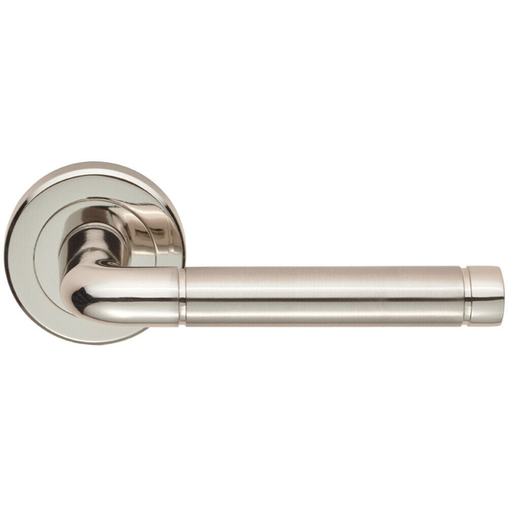 Loops PAIR Straight Elliptical Lever on Round Rose Concealed Fix Polished Satin Nickel in Metallics