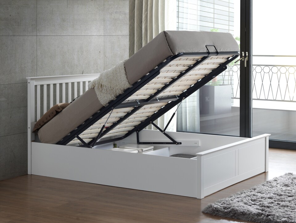 image 1 of Malmo White Wooden Ottoman Bed Double | White