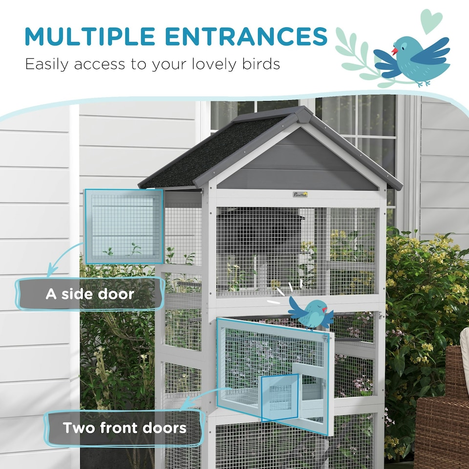 image 1 of PawHut Bird Cage w/ Stands for Finches, Parakeets, Small Birds - Grey