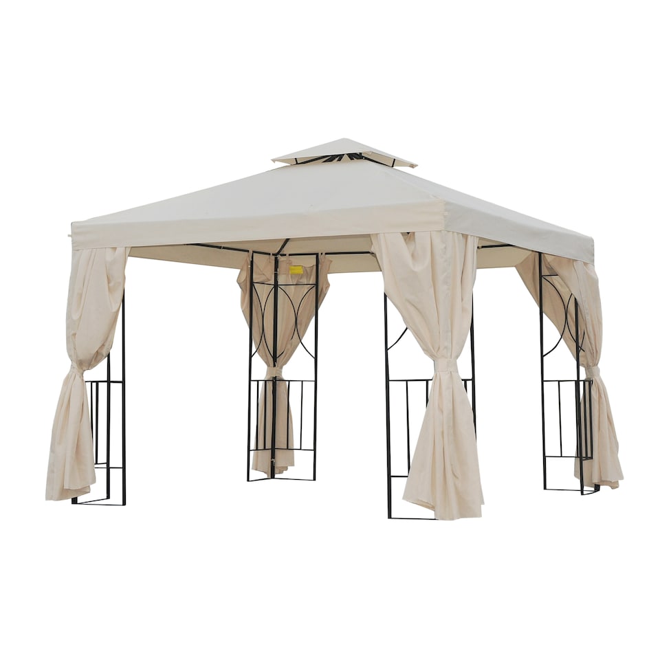 image 1 of Outsunny 3 x 3 m Garden Gazebo Double Roof Marquee Patio Wedding Party Tent Canopy Shelter with Sidewalls Beige