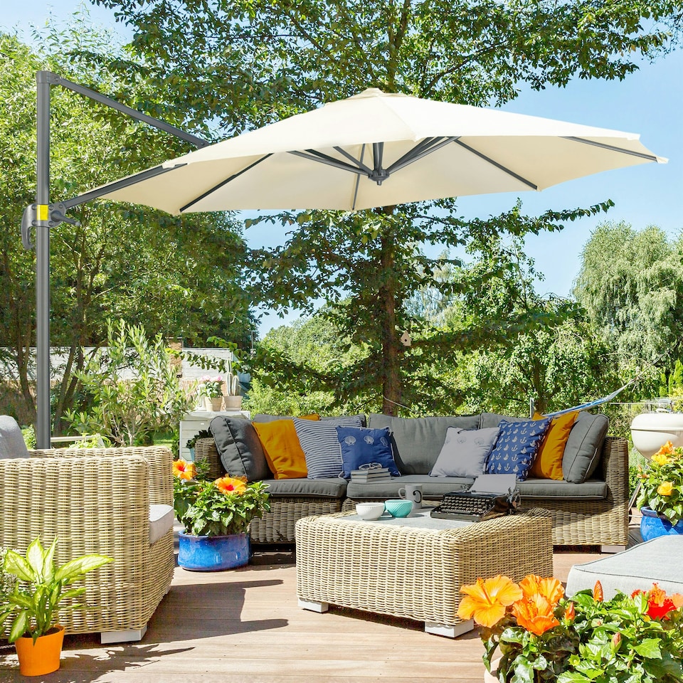 image 1 of Outsunny 3 x 3(m) Cantilever Parasol Garden Umbrella with Base White