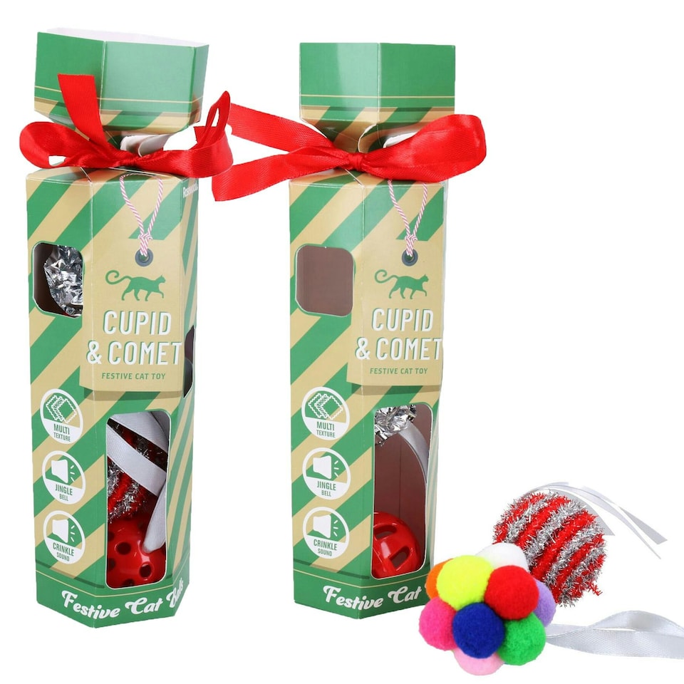 image 1 of 2pk Kitten Cat Christmas Cracker Gift Each Cracker Contains 4 Different Textured Balls