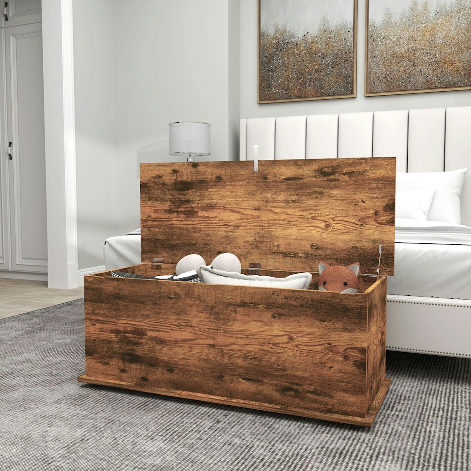 image 1 of HOMCOM Storage Chest With Lid, 113L Storage Box Brown