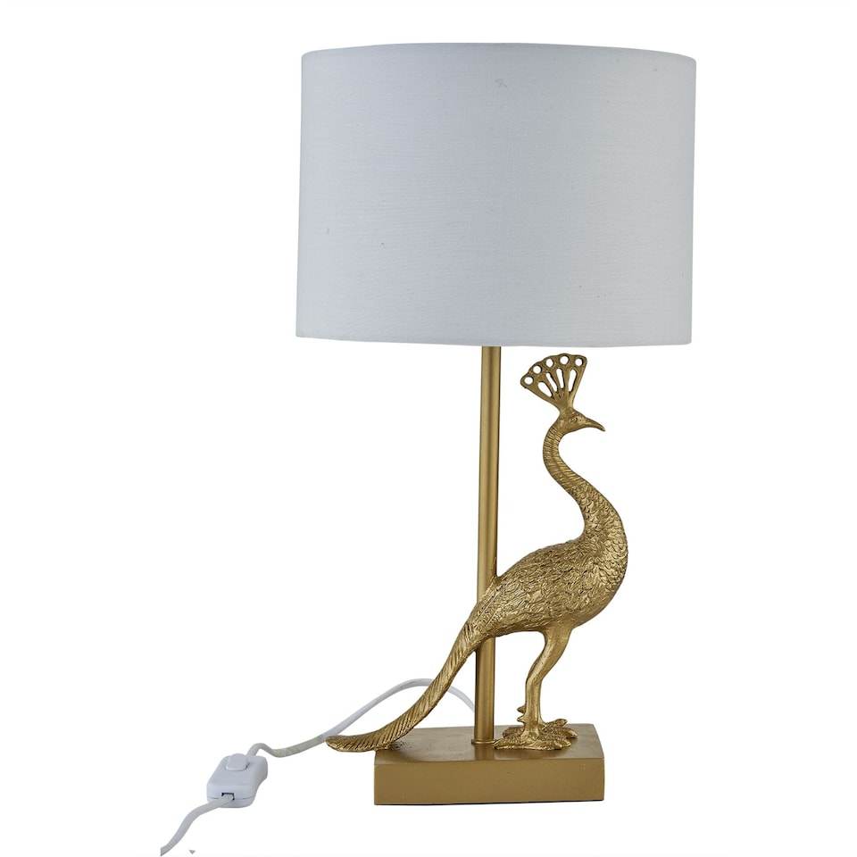 image 1 of Set of 2 Majestic - Gold Peacock Table Lamps with White Shades