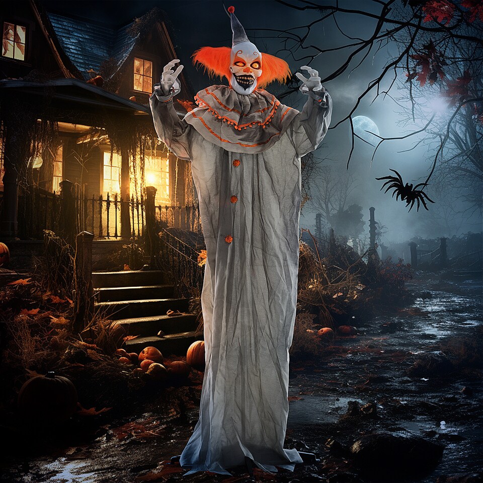image 1 of HOMCOM 183cm 72 Orange Classic Clown Outdoor Halloween Decoration, Halloween Animatronic with Sound Activated, Light Up Eyes, Sound Effects, Animated Prop for Haunted House