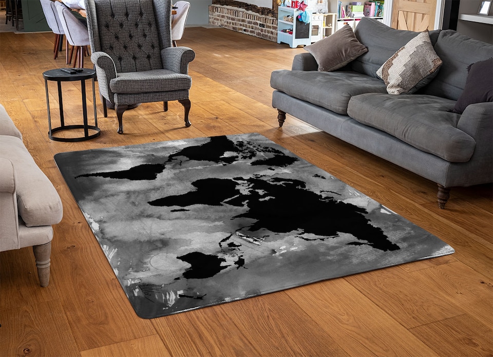 image 1 of Black And White World Map Rug | Multi