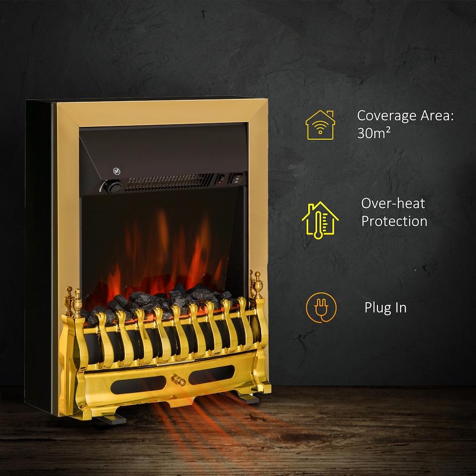 image 1 of HOMCOM Electric Fireplace 1 & 2KW LED Fire Flame for Living Room Golden | Gold