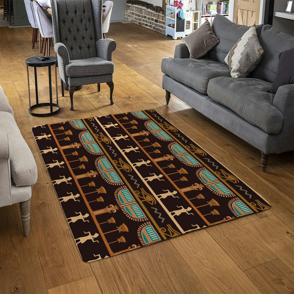 image 1 of Orange & Black Hieroglyphs (Rug) Orange | Large: 140x200cm