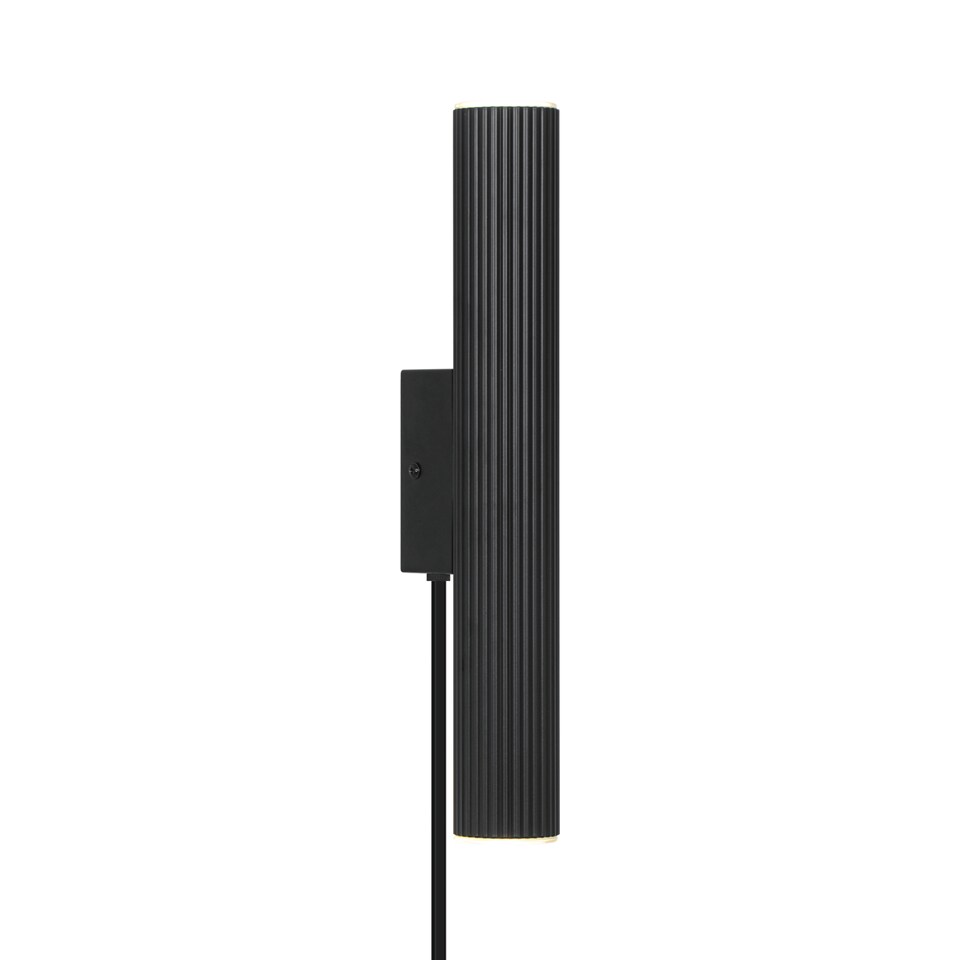 image 1 of Nordlux Vico Indoor Wall Light Black Aluminium Sensor GU10 Ribbed - Plug In or Mains Powered , IP20 | Black | Black