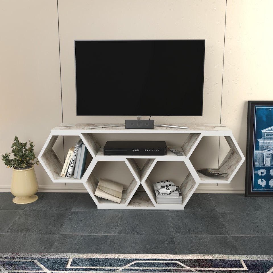 image 1 of Decorotika Honey TV Stand TV Unit for TVs up to 55 inch Honeycomb Design