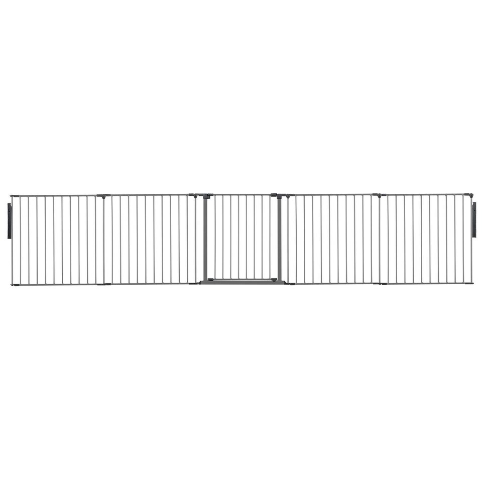 image 1 of Safetots Premium Multi Panel Room Divider, up to 370cm Wide, Grey, 70cm Tall, Flexible Barrier with Door for Baby and Toddler | Grey