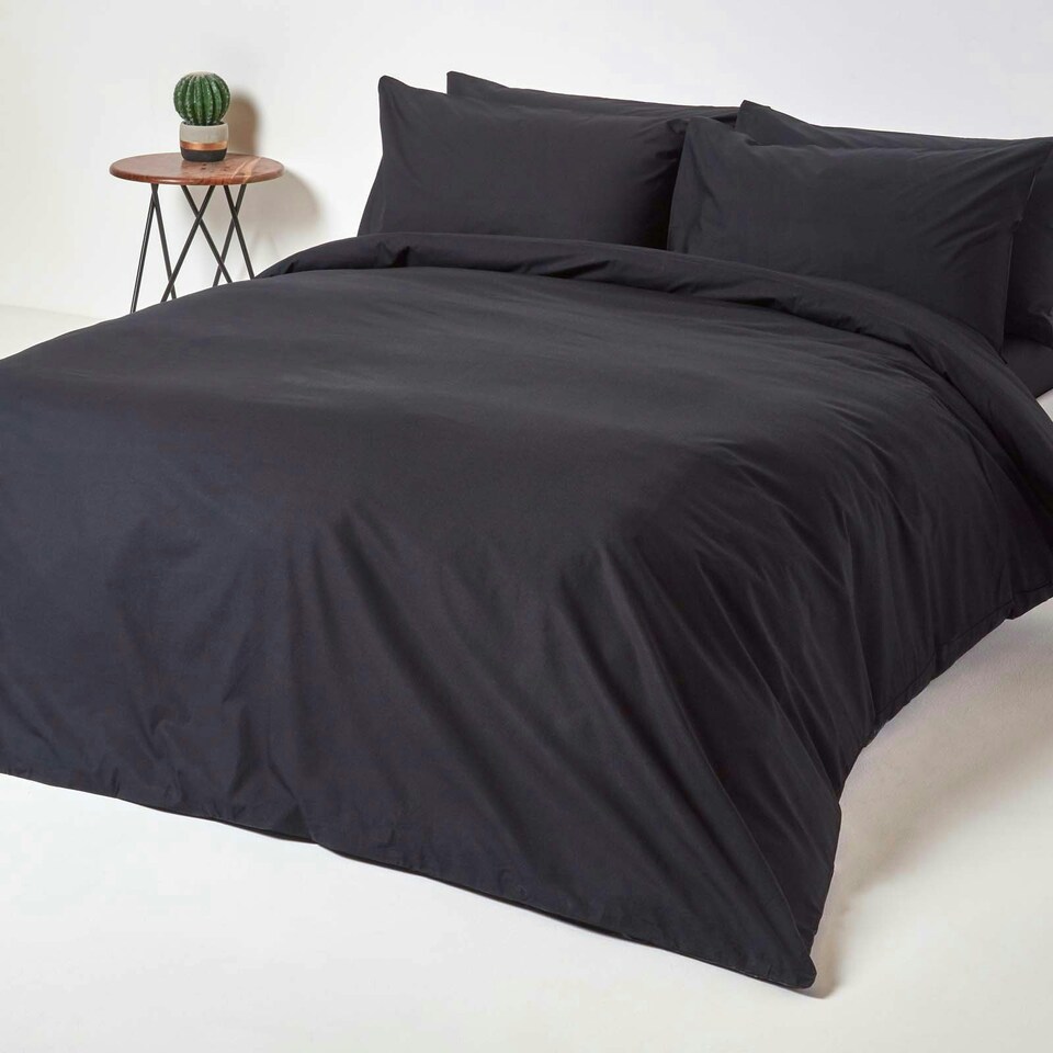 image 1 of Homescapes Black Egyptian Cotton Fitted Sheet 200 TC, King Black | King