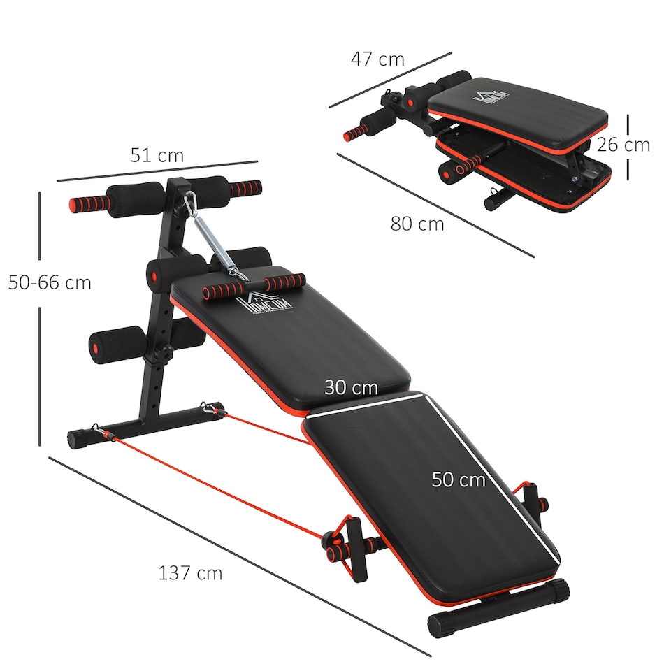image 1 of HOMCOM Foldable Sit Up Bench 5-Level Adjustable Core Workout for Home Gym Black