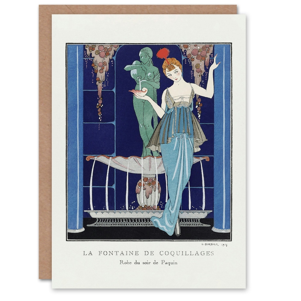image 1 of George Barbier Art Card Shell Fountain Vintage Fashion Advert