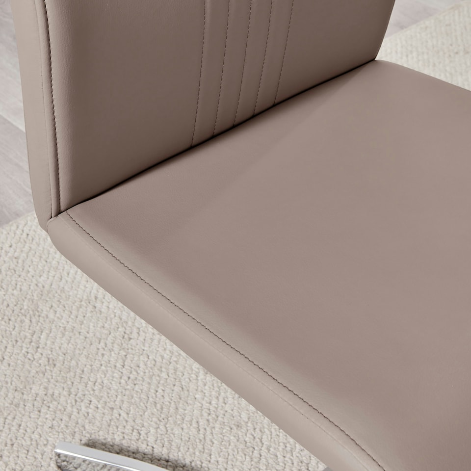 image 1 of Furniturebox 2x Willow Cappuccino Beige Faux Leather Chrome 'Z' Dining Chairs