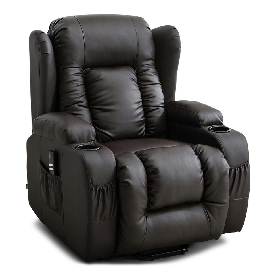 image 1 of Caesar Dual Motor Rise Recliner Bonded Leather Heat And Massage Chair (Brown)