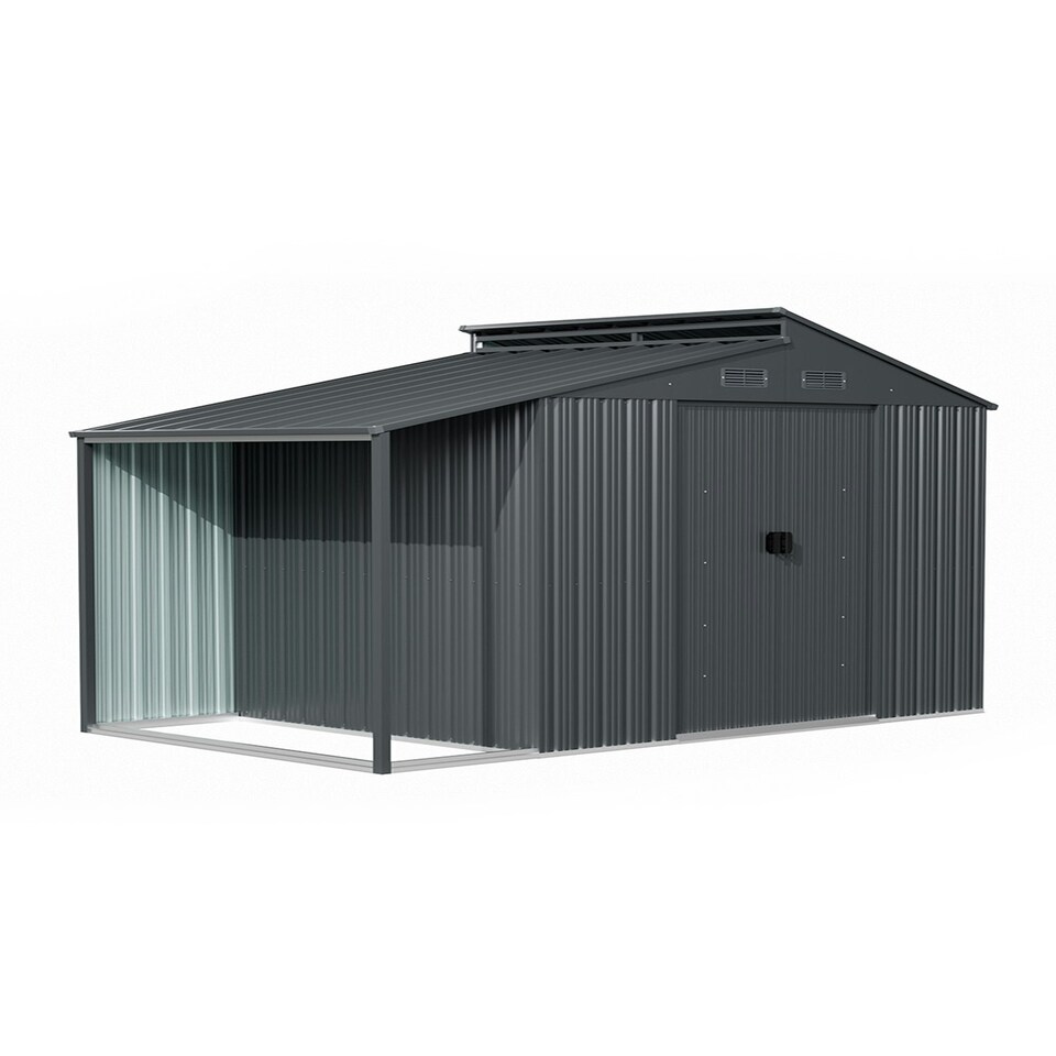 image 1 of Living and Home Galvanized Steel Storage Shed with skillion and lean-to roof